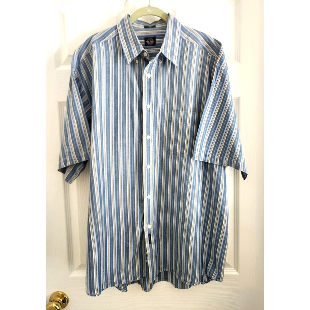 Dockers Sz XL Men's Button Down Blue Striped Shirt 100% Cotton Short Sleeve